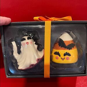 Blue Sky Halloween Ghost and Candy Corn Salt and Pepper Shakers